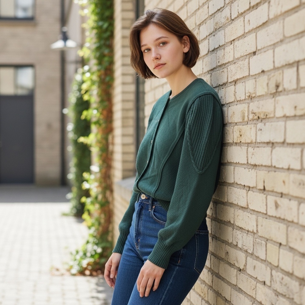 Vintage The Evergreen Shop Green Women's Cardigan Sweater